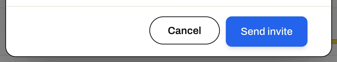 The foot of the dialog: an outlined Cancel pill beside a blue rounded Send invite.